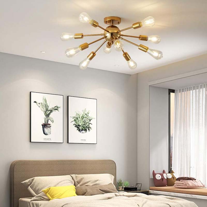 10-Light Ceiling Light Gold Vintage E27 Lamp Sputnik Chandelier Modern Metal Pendant Light