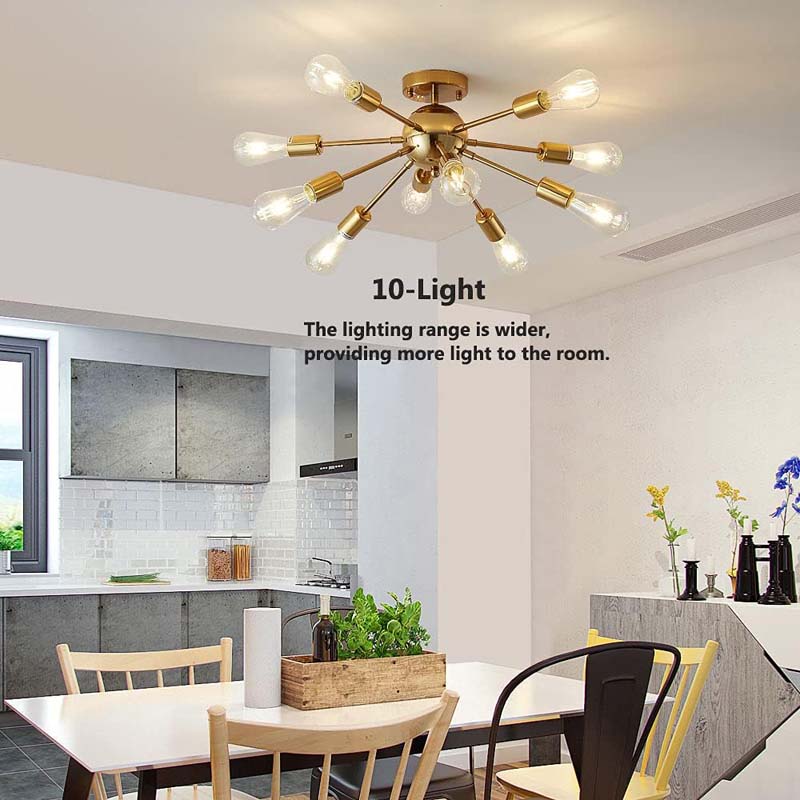 10-Light Ceiling Light Gold Vintage E27 Lamp Sputnik Chandelier Modern Metal Pendant Light