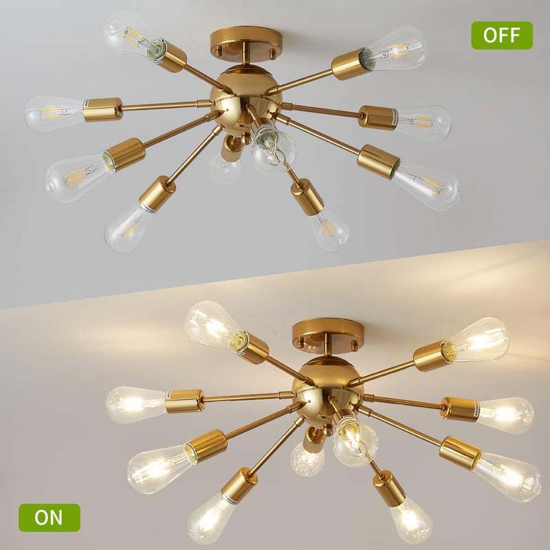 10-Light Ceiling Light Gold Vintage E27 Lamp Sputnik Chandelier Modern Metal Pendant Light