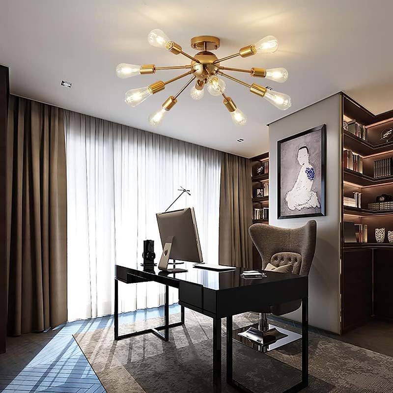 10-Light Ceiling Light Gold Vintage E27 Lamp Sputnik Chandelier Modern Metal Pendant Light