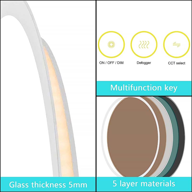 AI-LIGHTING 600mm Round Bathroom LED Mirror Illuminated Backlit 3 LED Light | ANE034