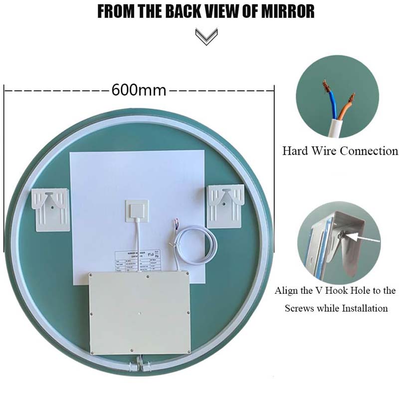 AL-LIGHTING Bathroom Round Mirrors 60cm Illuminated LED Backlit Frameless Circle Touch control