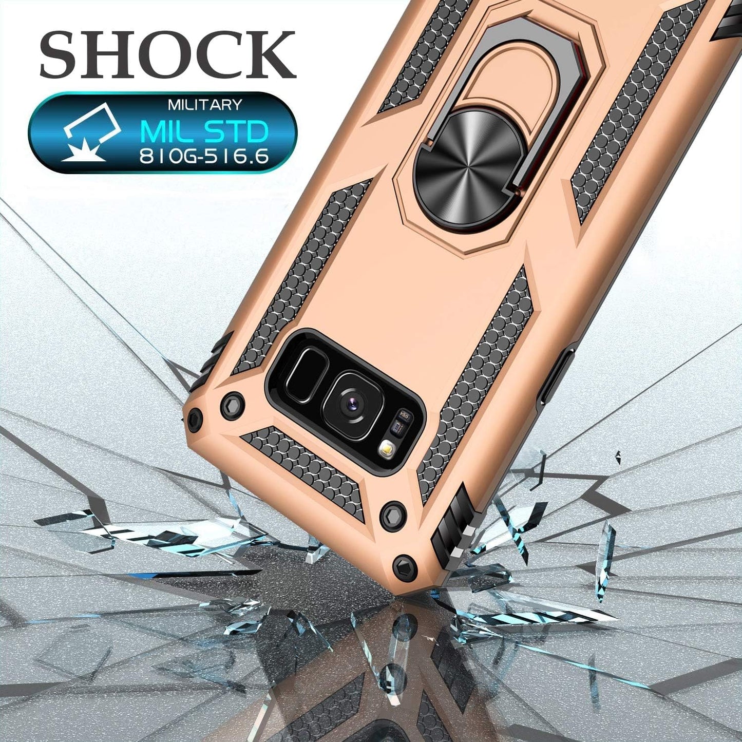 AUPAI Heavy Duty Shockproof Case With Ring Kickstand & Tempered Glass Screen Protector for Galaxy S8 Plus