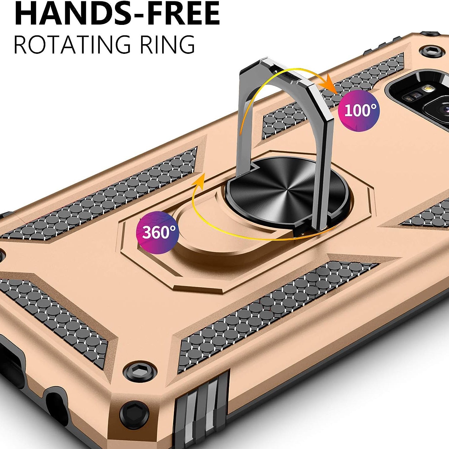 AUPAI Heavy Duty Shockproof Case With Ring Kickstand & Tempered Glass Screen Protector for Galaxy S8 Plus