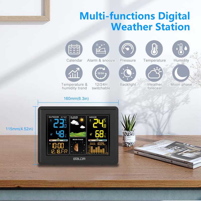 BALDR Wireless Digital Color Weather Station with Barometric History with Wireless Remote Sensor