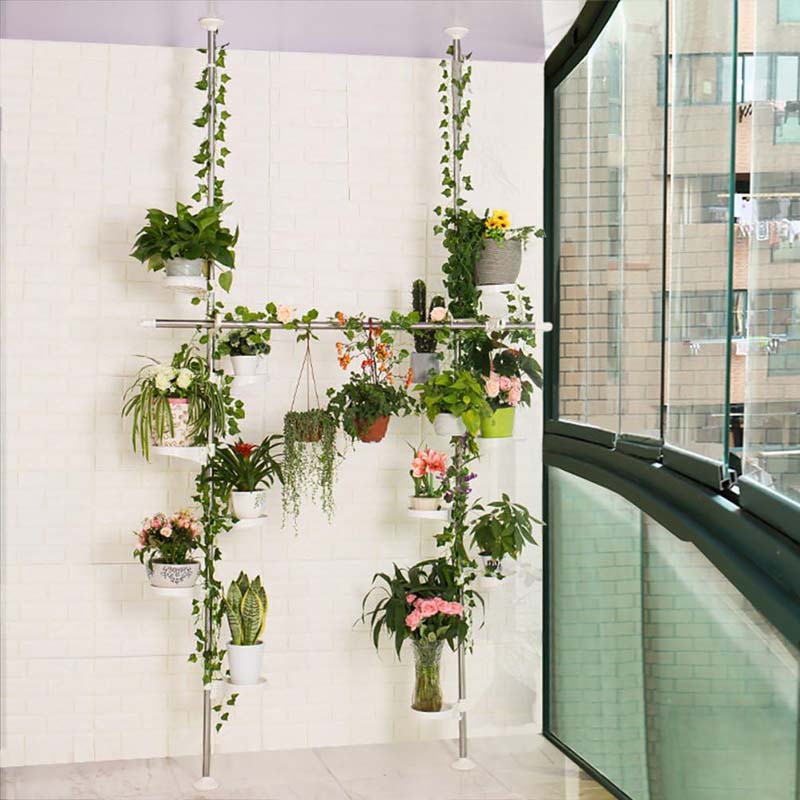 BAOYOUNI Indoor Plant Stands Spring Double Tension Pole Metal Flower Display Rack