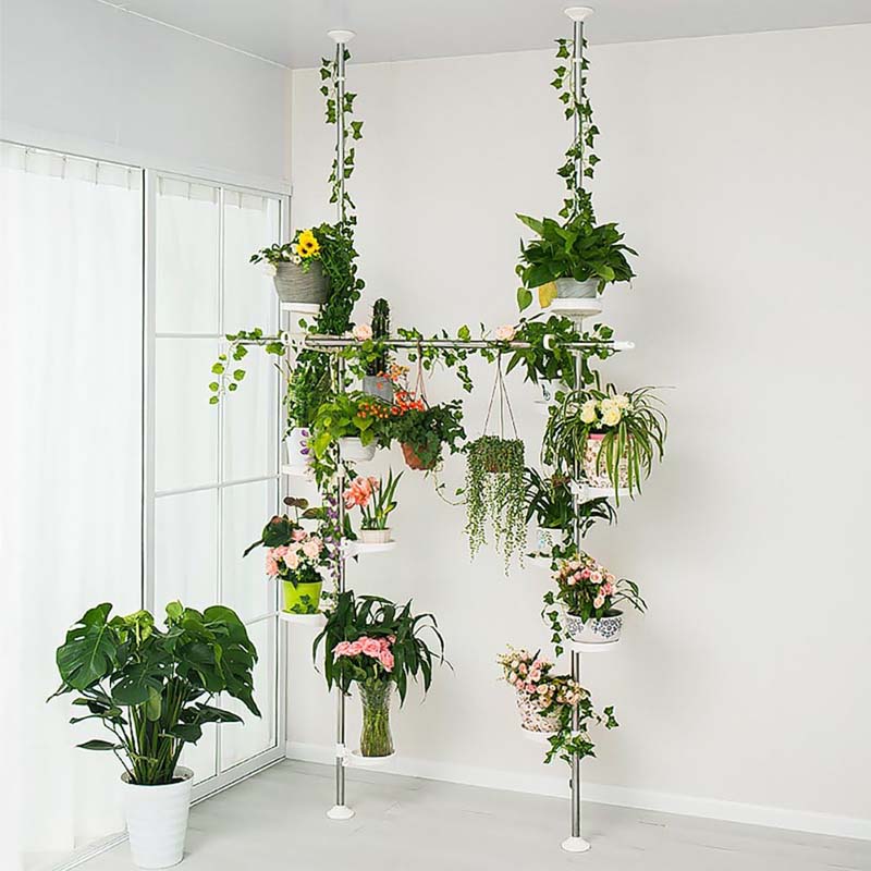 BAOYOUNI Indoor Plant Stands Spring Double Tension Pole Metal Flower Display Rack