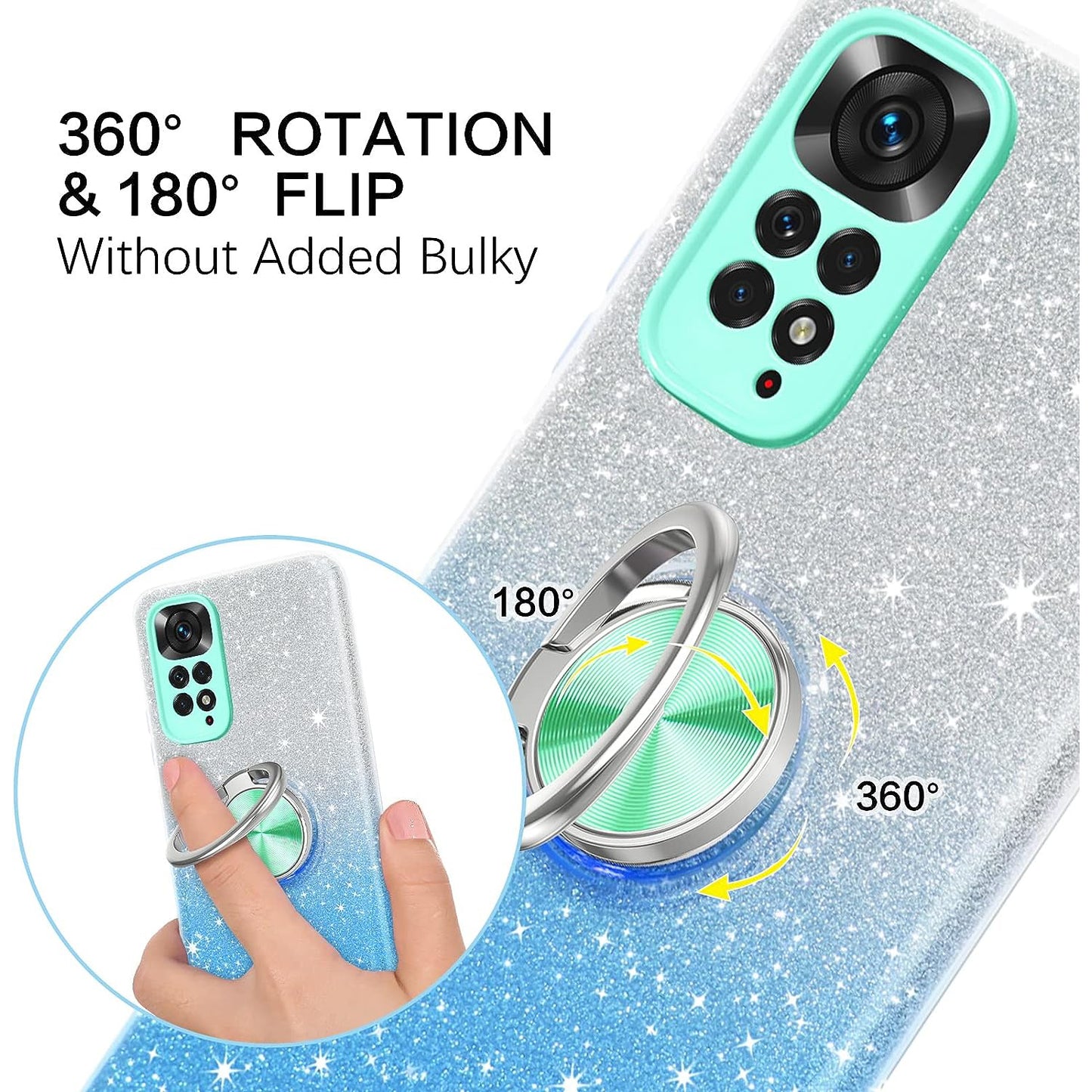 BENTOBEN Ultra Thin Ring Holder Glitter Slim Sequins Shockproof Glossy Case For Xiaomi Redmi Note 11 4G