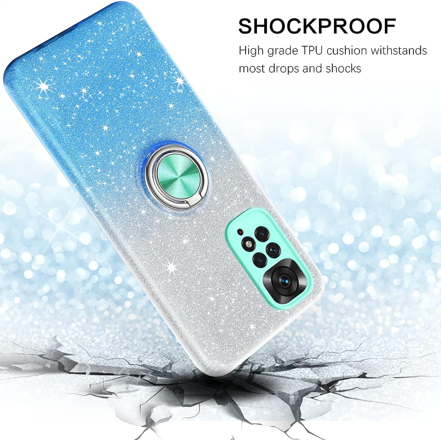 BENTOBEN Ultra Thin Ring Holder Glitter Slim Sequins Shockproof Glossy Case For Xiaomi Redmi Note 11 4G