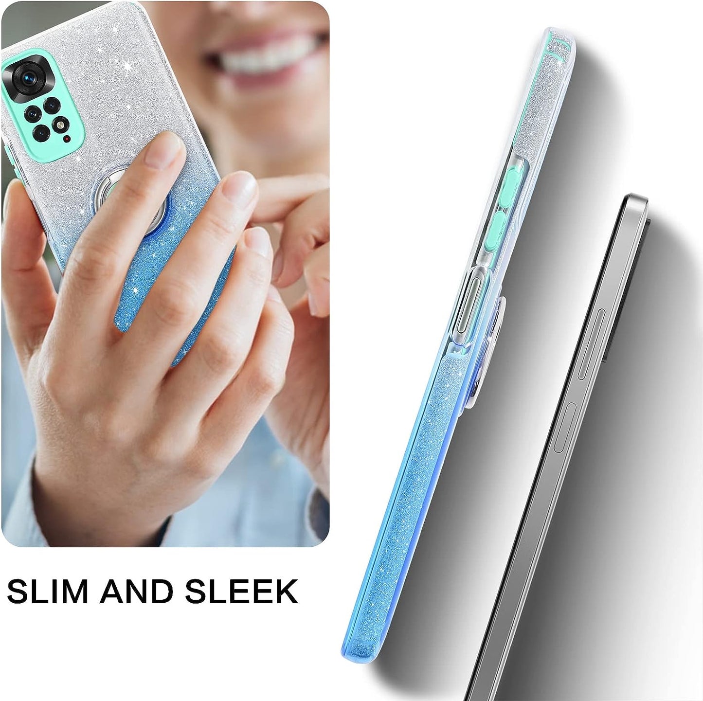 BENTOBEN Ultra Thin Ring Holder Glitter Slim Sequins Shockproof Glossy Case For Xiaomi Redmi Note 11 4G
