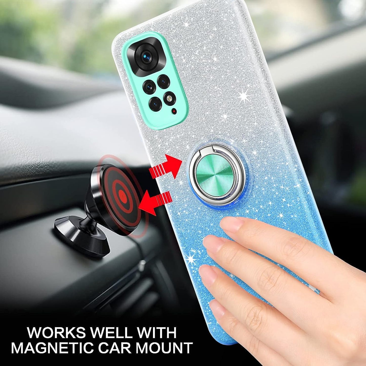 BENTOBEN Ultra Thin Ring Holder Glitter Slim Sequins Shockproof Glossy Case For Xiaomi Redmi Note 11 4G