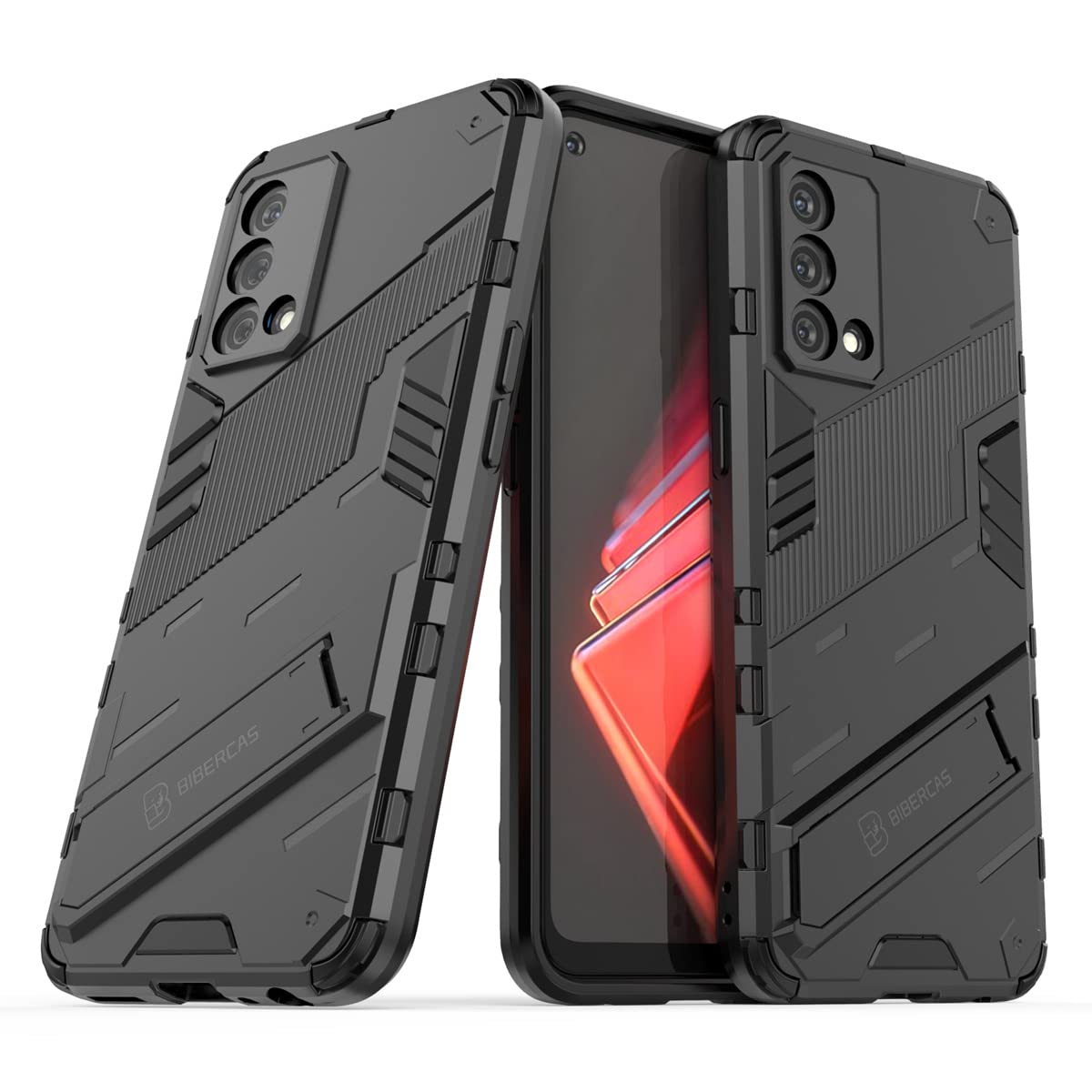 Bibercas Military Armor Level Shockproof TPU Bumper Kickstand Case With 2 Screen Protectors for Oppo K9