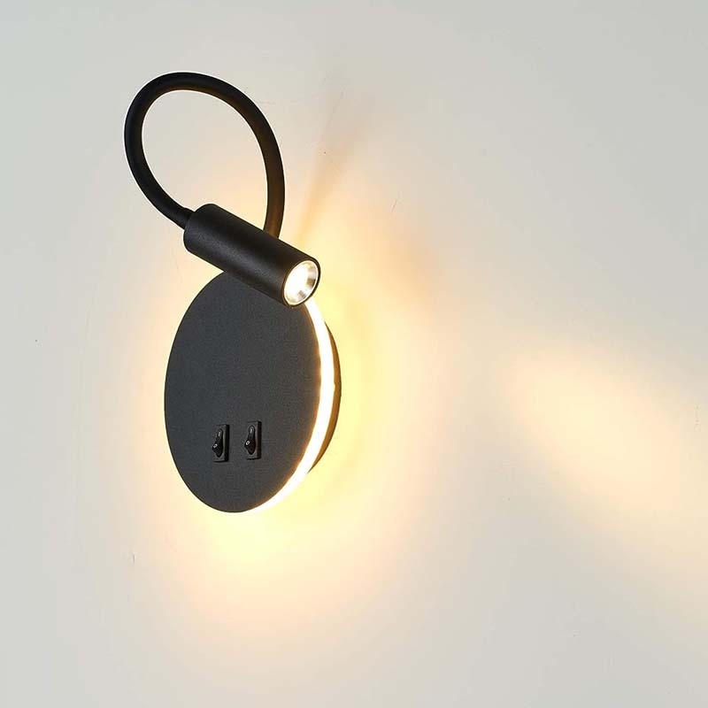 Budbuddy 11W LED Reading Lights with Switch Modern Bedside Lamps Black