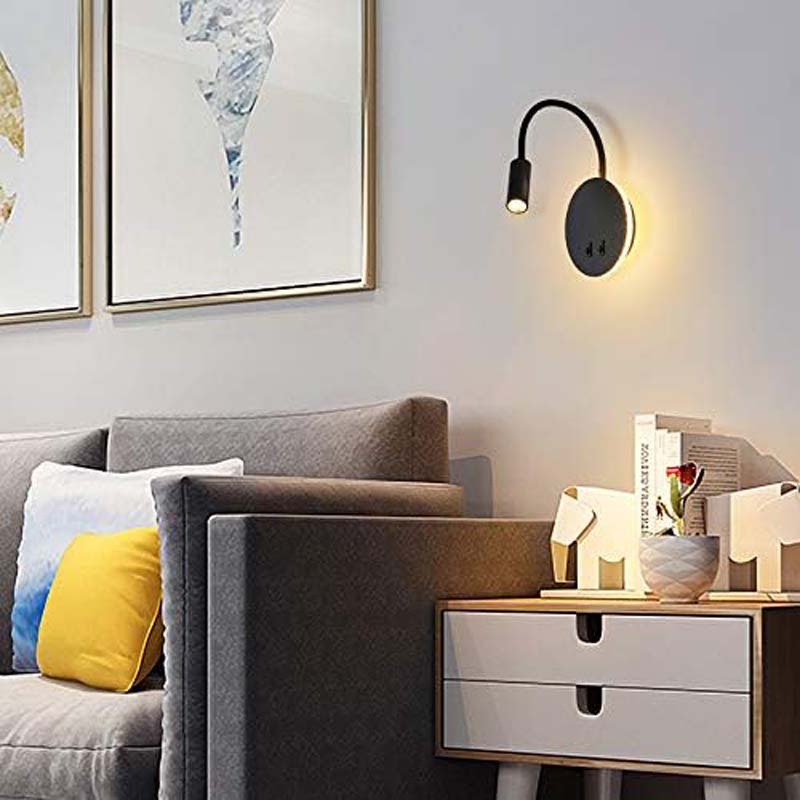 Budbuddy 11W LED Reading Lights with Switch Modern Bedside Lamps Black