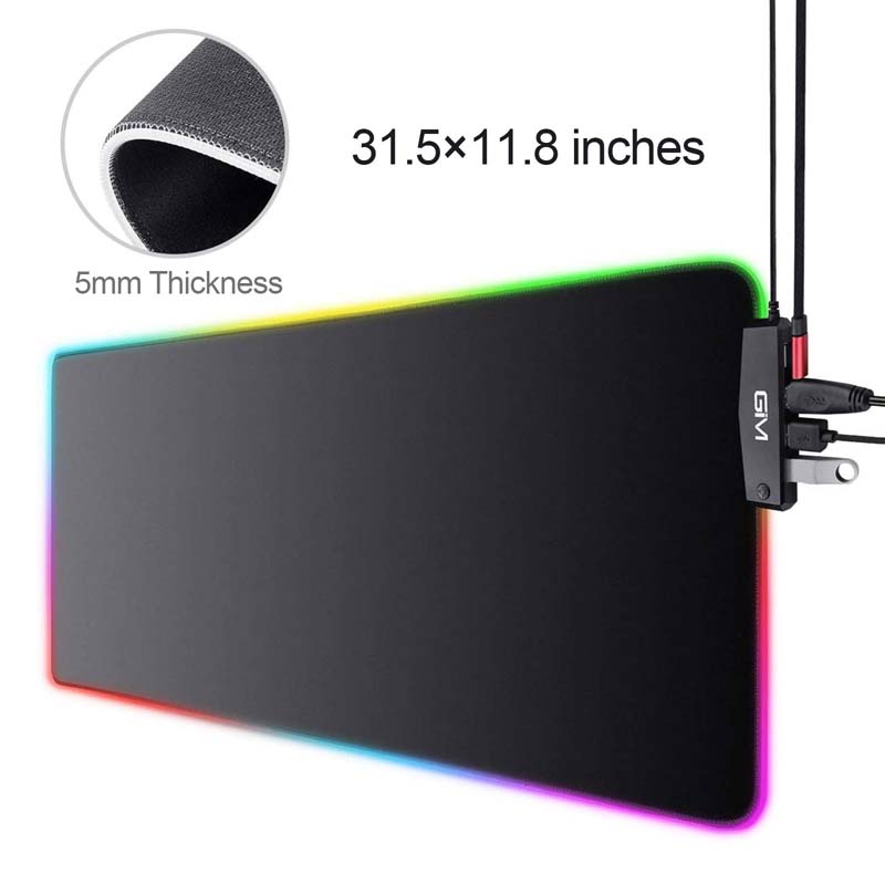 GIM RGB Gaming Mouse Pad, 4 USB Port, 14 Lighting Modes Anti-Slip Rubber Base 31.5×11.8 inches