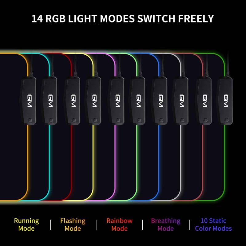 GIM RGB Gaming Mouse Pad, 4 USB Port, 14 Lighting Modes Anti-Slip Rubber Base 31.5×11.8 inches
