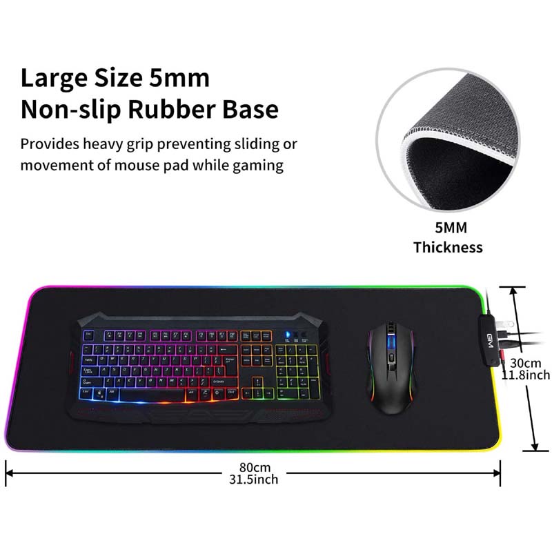 GIM RGB Gaming Mouse Pad, 4 USB Port, 14 Lighting Modes Anti-Slip Rubber Base 31.5×11.8 inches
