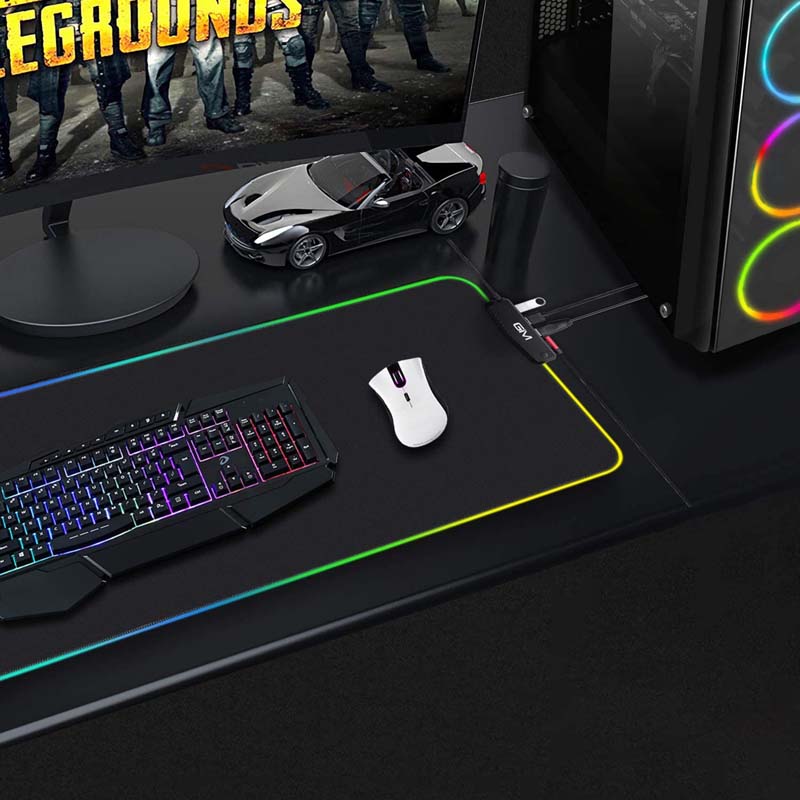 GIM RGB Gaming Mouse Pad, 4 USB Port, 14 Lighting Modes Anti-Slip Rubber Base 31.5×11.8 inches