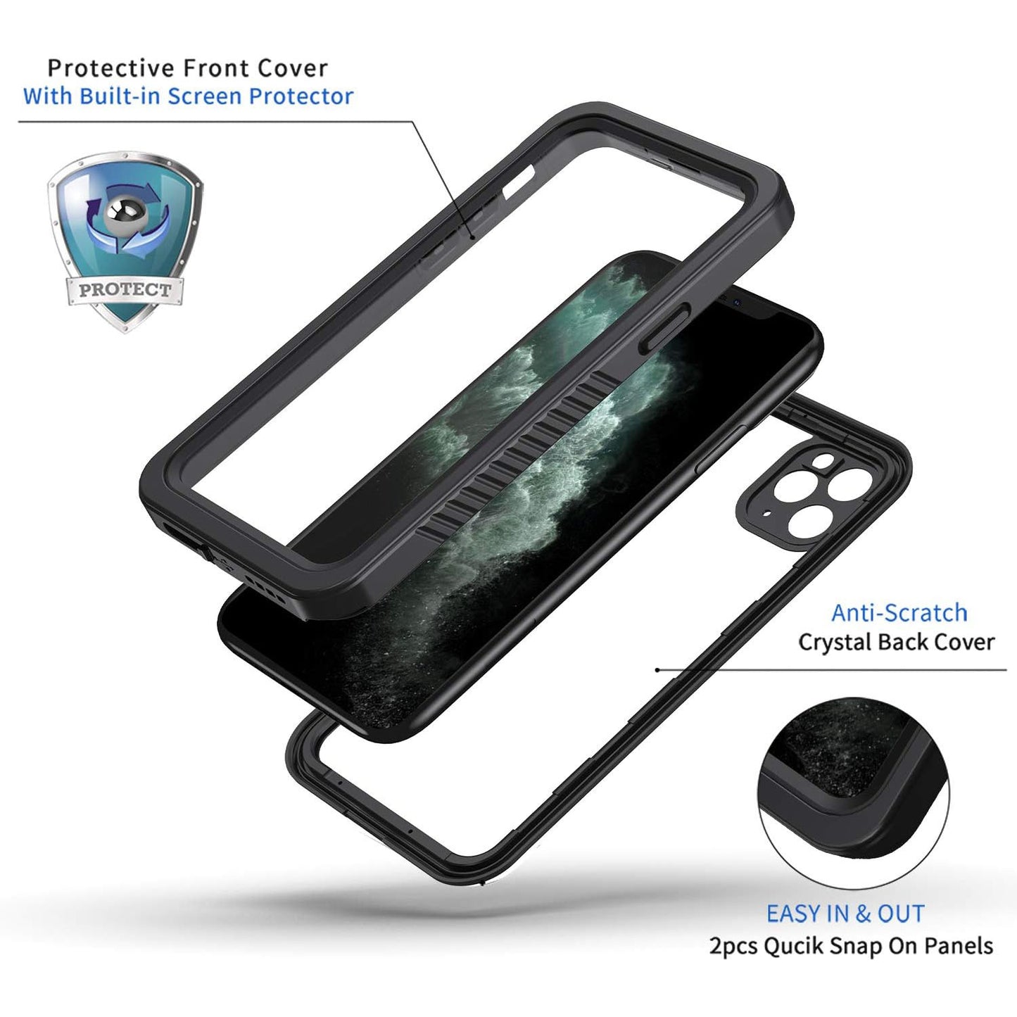 Lanhiem iPhone 11 Pro Max Waterproof Dustproof Shockproof Case with Built-in Screen Protector