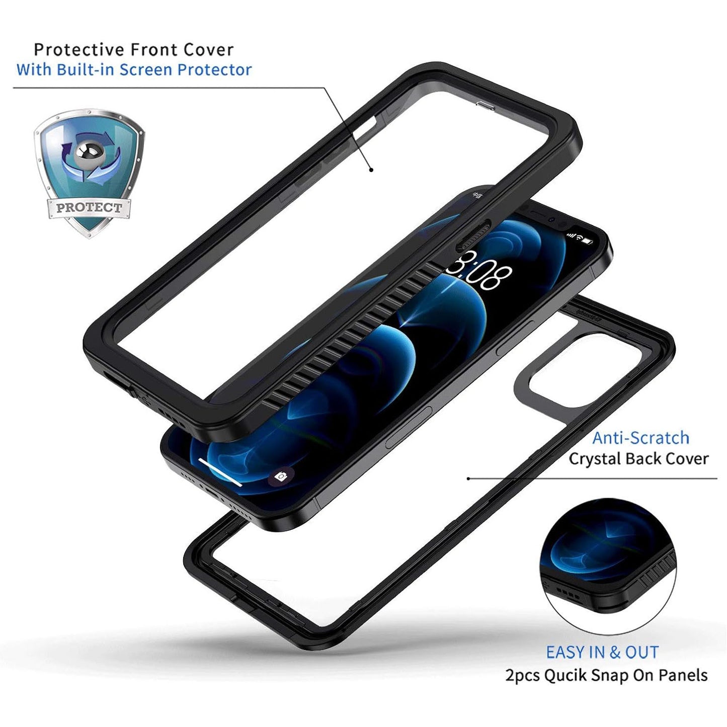 Lanhiem iPhone 12 Waterproof Dustproof Shockproof Case with Built-in Screen Protector