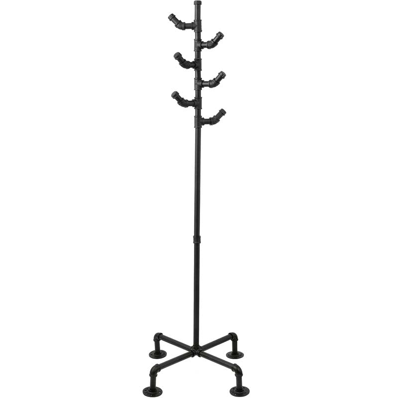 MERJULAN 67-Inch Industrial Black Metal Pipe 6-Hook Coat Stand