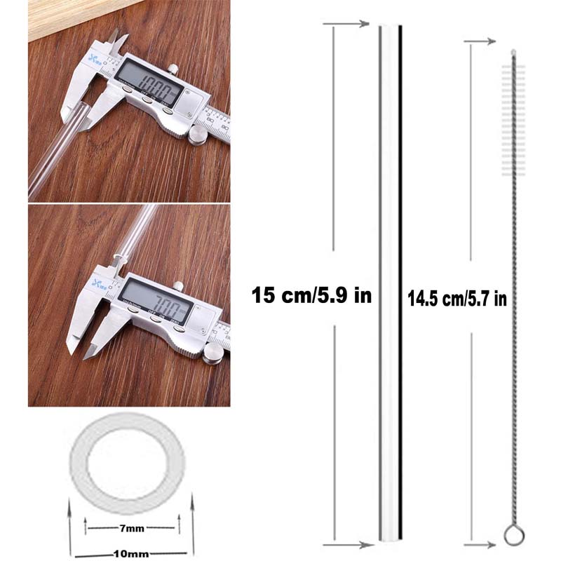 MIXIAO Glass Reusable Drinking Straws 15cm Clear 6 Straight Straws 2 Cleaning Brushes | JW0012