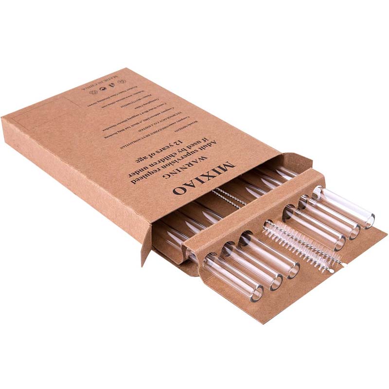 MIXIAO Glass Reusable Drinking Straws 15cm Clear 6 Straight Straws 2 Cleaning Brushes | JW0012