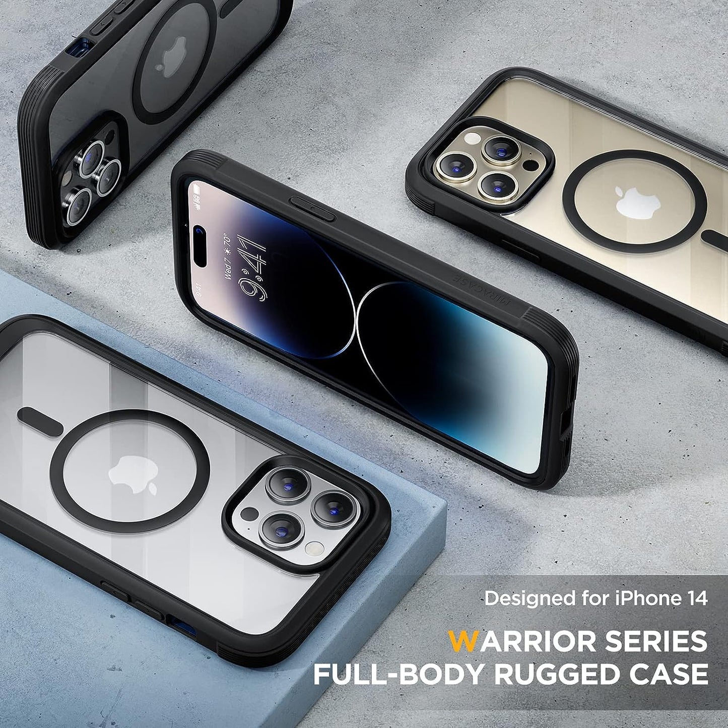 Miracase Full-Body Rugged Protective Magsafe Case With Built-in Tempered Glass Screen Protector for iPhone 14 Pro 6.1 Inch
