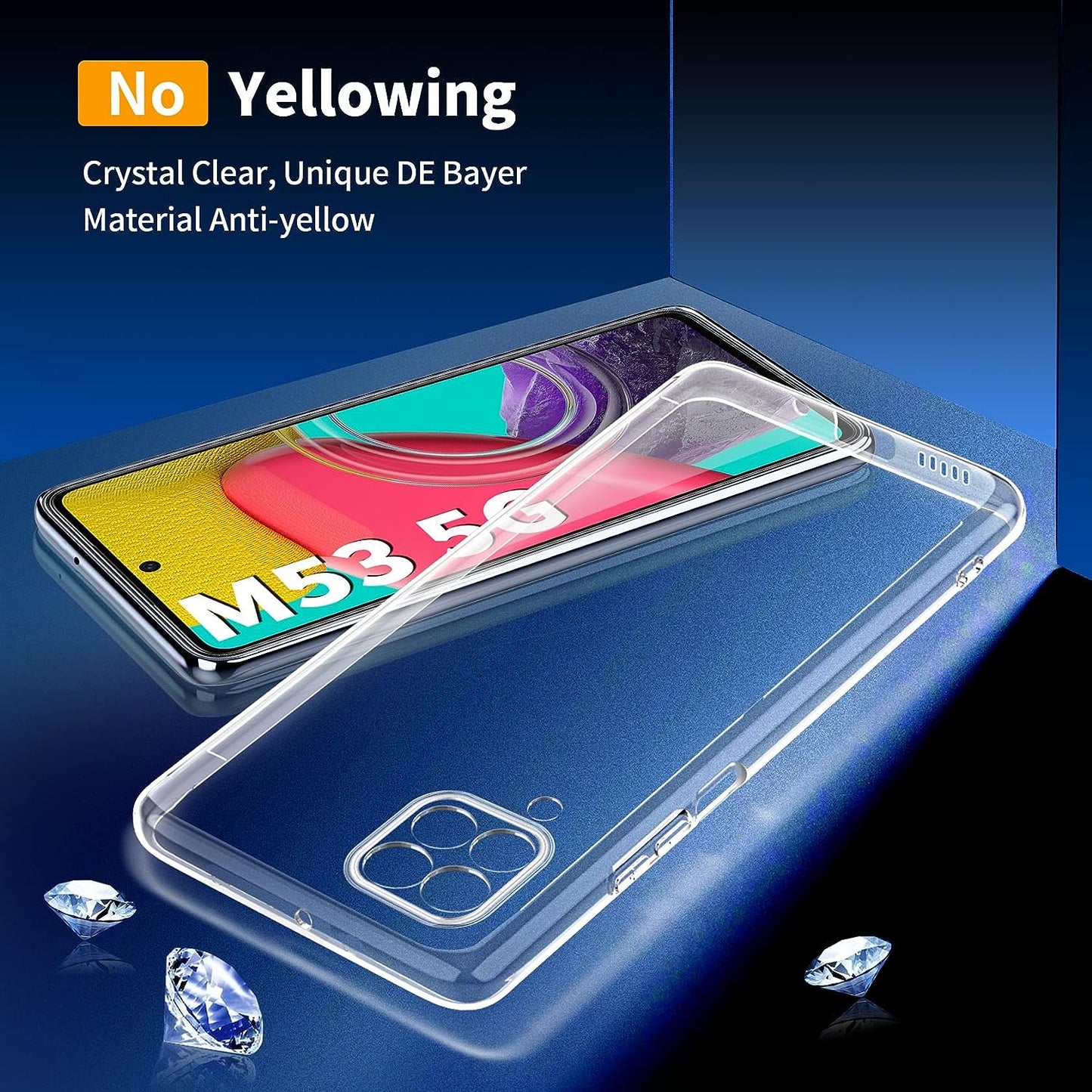 Qasyfanc Crystal Clear Case For Samsung Galaxy M53 5G, Camera Protection Case with 2 Protectors