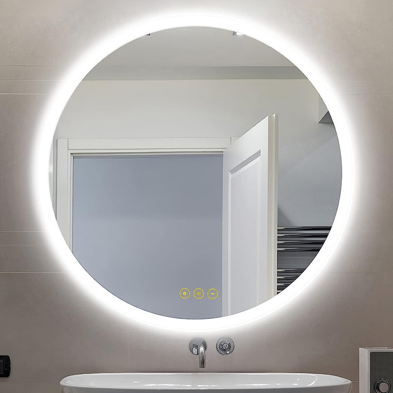 AI-LIGHTING 400mm Round Bathroom LED Mirror Illuminated Backlit 3 LED Light Color Touch Switch