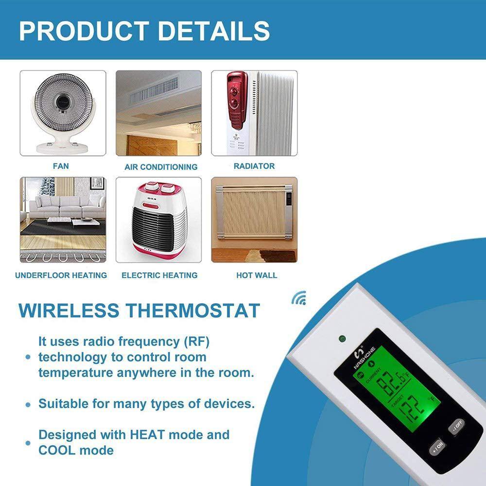 NASHONE Wireless Thermostat RF Plug Digital Temperature Controller 3680W - DealsnLots