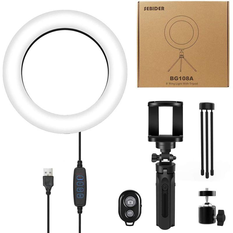 SEBIDER 8" LED Selfie Ring Light | 3 Modes & 13 Brightness | Model: BG108A - DealsnLots