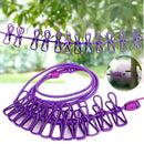 Portable Clothing Clothesline With 12 Clips Retractable Laundry Dryer Clothes For Outdoor -Random Color