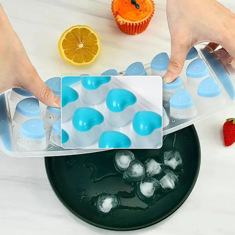 1 Tray Silicone&nbsp;Heart Shaped Pop Up Ice Cube Tray, Cubes Maker Drink Freezer Jelly Mold - Random Color