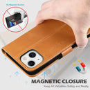 SHIELDON iPhone 13 Leather Book Folio Flip Kickstand Case with Magnetic Clasp - Brown
