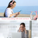 Cat Ear Headphone Bluetooth 5.0 Wireless, RGB Noise Cancelling Earphone With Mic