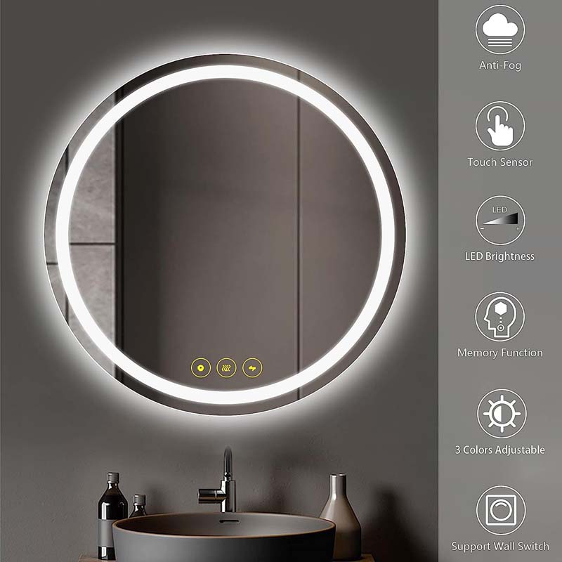AI-LIGHTING 600mm Round Bathroom LED Mirror Illuminated Backlit 3 LED Light | ANE034