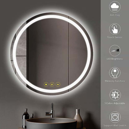 AI-LIGHTING 600mm Round Bathroom LED Mirror Illuminated Backlit 3 LED Light | ANE034