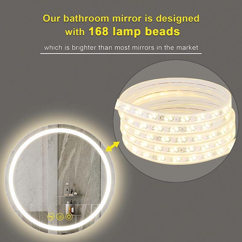 AI-LIGHTING 600mm Round Bathroom LED Mirror Illuminated Backlit 3 LED Light | ANE034