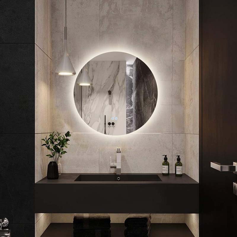 AL-LIGHTING Bathroom Round Mirrors 60cm Illuminated LED Backlit Frameless Circle Touch control