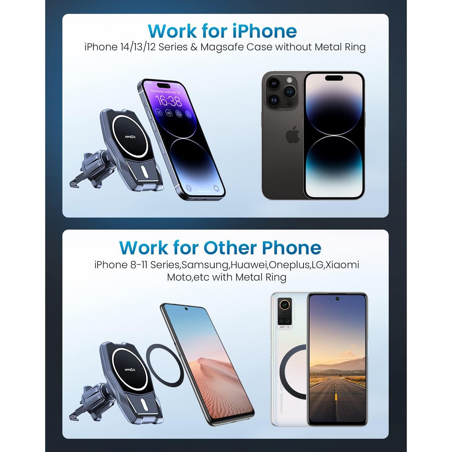 APPS2Car Magnetic Car Phone Holder for Magsafe With Air Vent Car Mount Compatible for iPhone 12/13/14/Pro/Max/Mini Galaxy Huawei and more