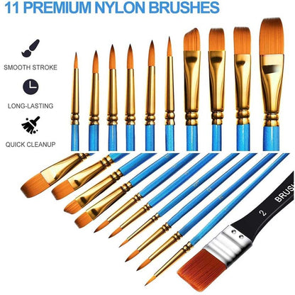 Acrylic Paint Set 24(12ml/0.4oz) Rich Pigment Colors with 11 Art Brushes Paint Palette & Painting Canvas