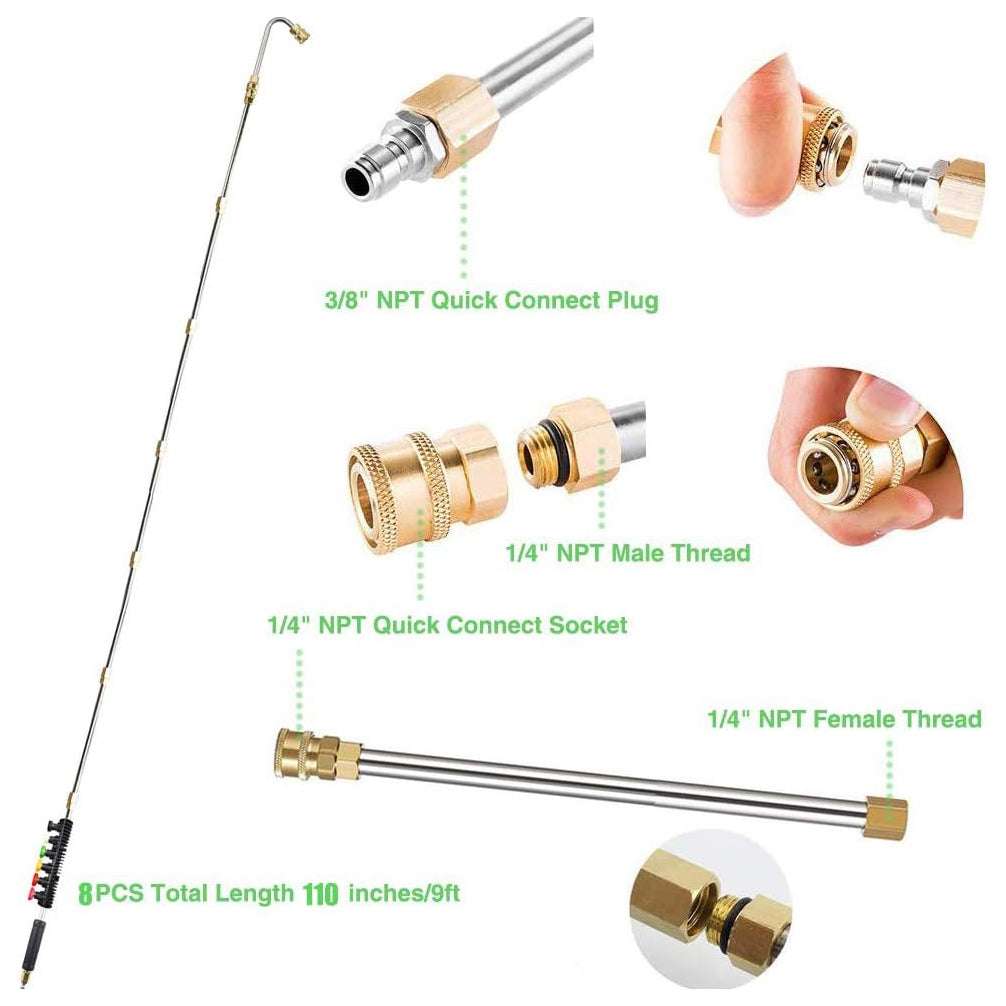 AgiiMan Brass Pressure Washer Extension Wands - 120 Inch Power Washer Gutter Cleaning Tools