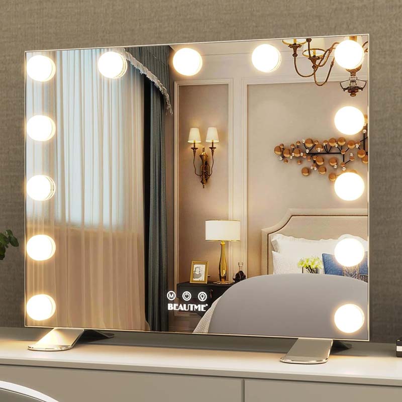 BEAUTME Hollywood Lighted Vanity Mirror with 13 Dimmable LED Bulbs Smart Touch Control Tabletop or Wall-Mounted