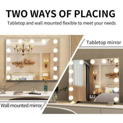 BEAUTME Hollywood Lighted Vanity Mirror with 13 Dimmable LED Bulbs Smart Touch Control Tabletop or Wall-Mounted