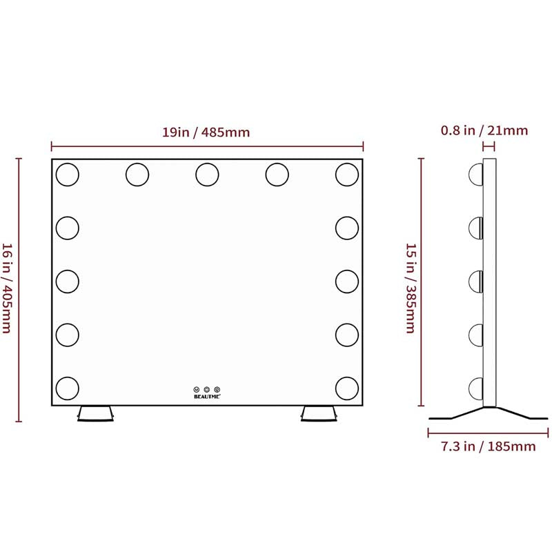 BEAUTME Hollywood Lighted Vanity Mirror with 13 Dimmable LED Bulbs Smart Touch Control Tabletop or Wall-Mounted