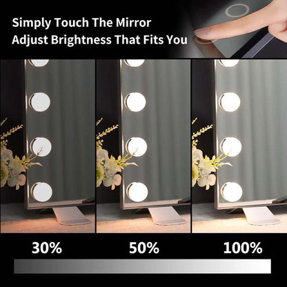 BEAUTME Hollywood Lighted Vanity Mirror with 13 Dimmable LED Bulbs Smart Touch Control Tabletop or Wall-Mounted