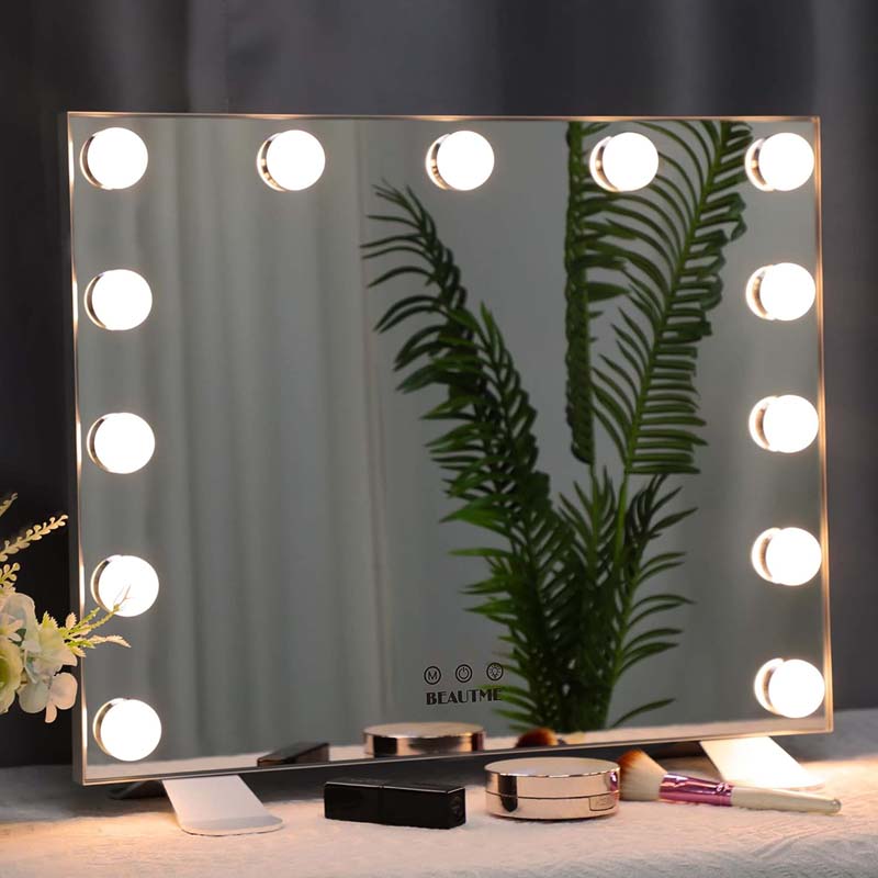 BEAUTME Hollywood Lighted Vanity Mirror with 13 Dimmable LED Bulbs Smart Touch Control Tabletop or Wall-Mounted