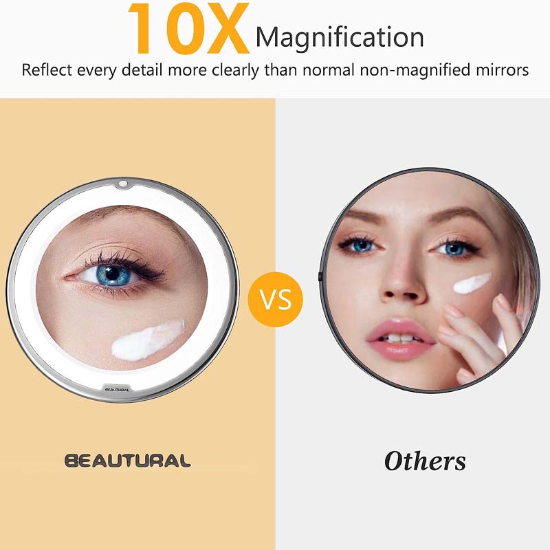 BEAUTURAL 10X Magnifying Makeup Mirror with LED, Lighted 360 Degree Rotation