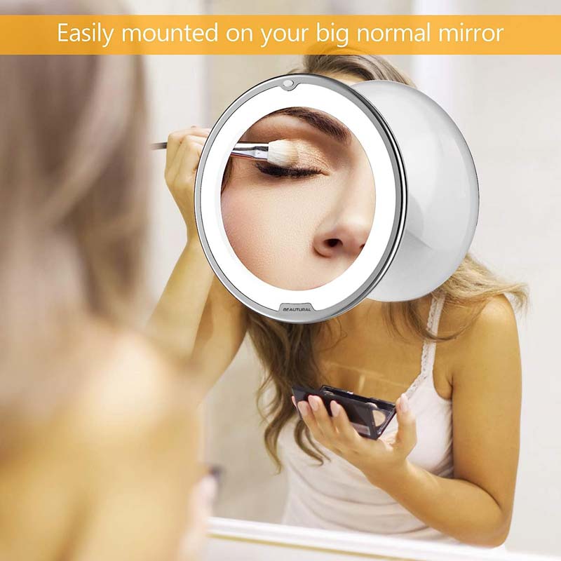 BEAUTURAL 10X Magnifying Makeup Mirror with LED, Lighted 360 Degree Rotation